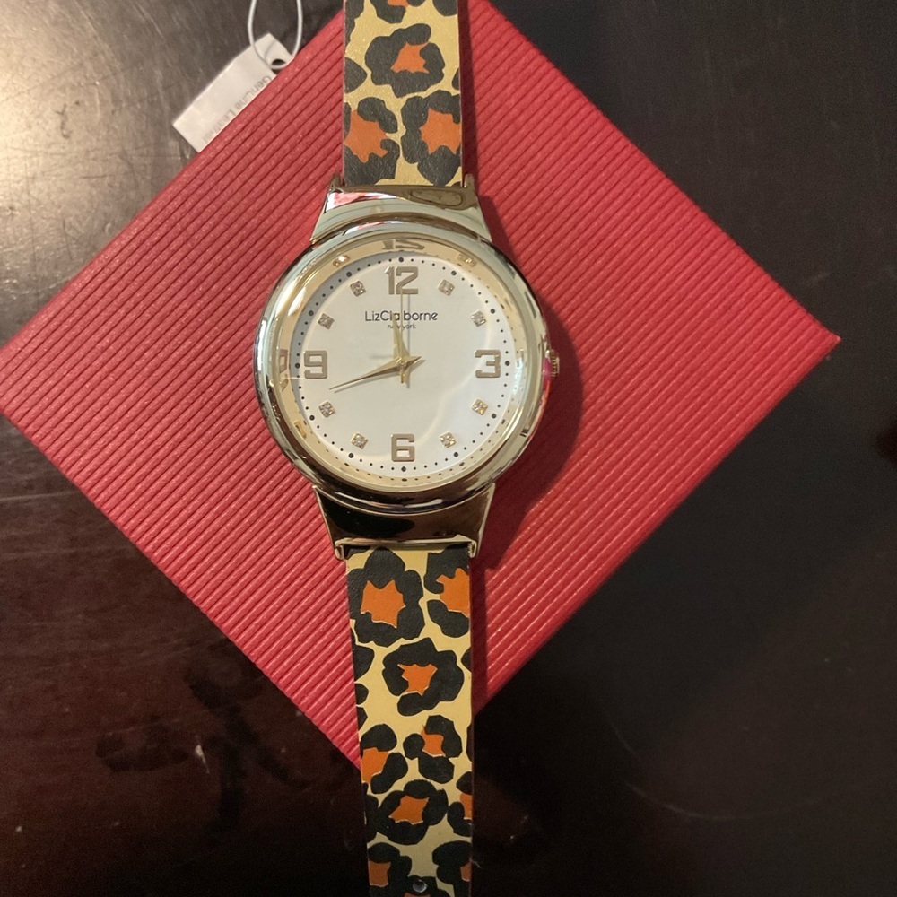 Liz Claiborne Watch with Leopard Print Band. Watch is NWT